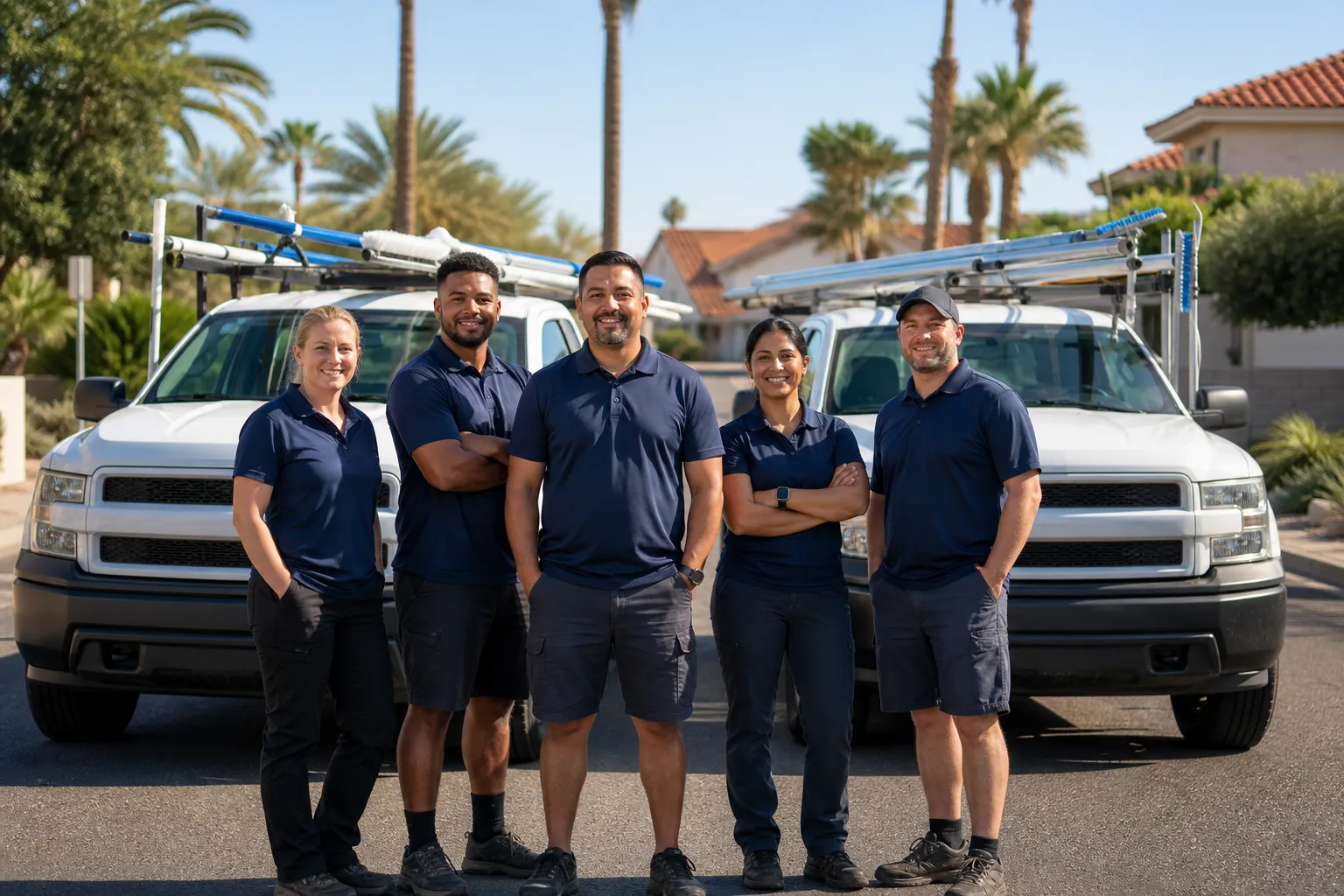 The Pebble & Palm crew with service trucks