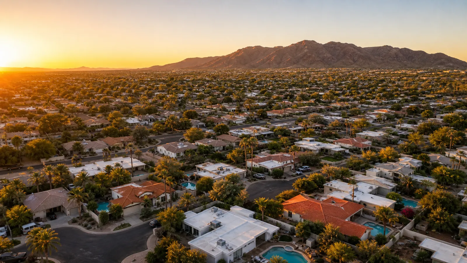 Aerial of a Phoenix neighborhood full of pools